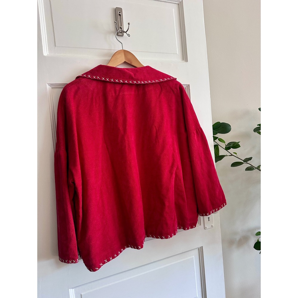 Runaway Bicycle Red Corduroy Cross Stitch Chore Coat Jacket Womens SM - Picture 6 of 7